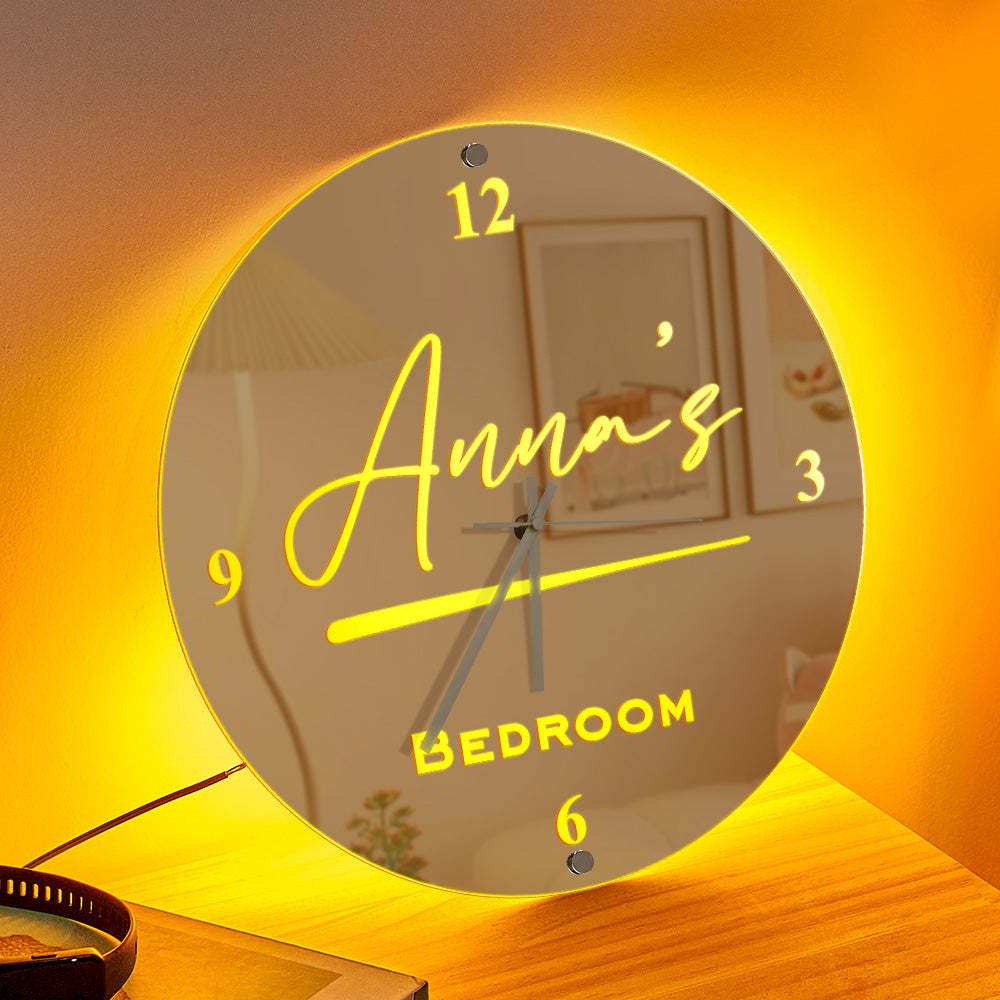 Custom Name Clock Mirror Light Wall Decor - mymoonlampuk