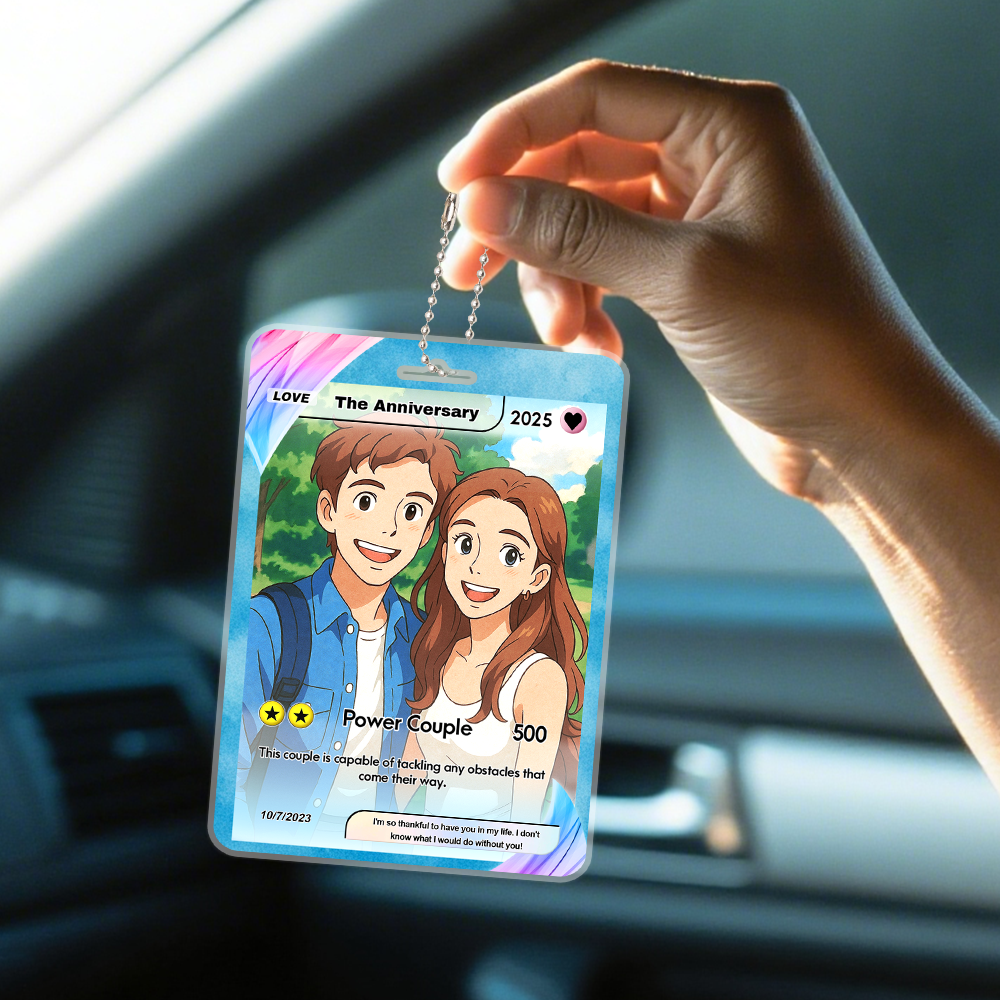Custom Anniversary Gift For Couple Custom Photo Cartoon Car Ornament Hanging Gift For Boyfriend Husband - MyMoonLampUk