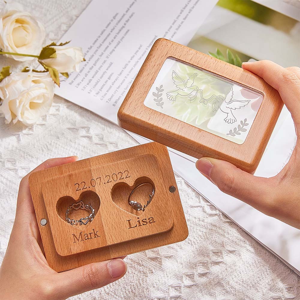 Custom Engraved Ring Box Wooden Wedding Double Rings Box Creative Gift - mymoonlampuk