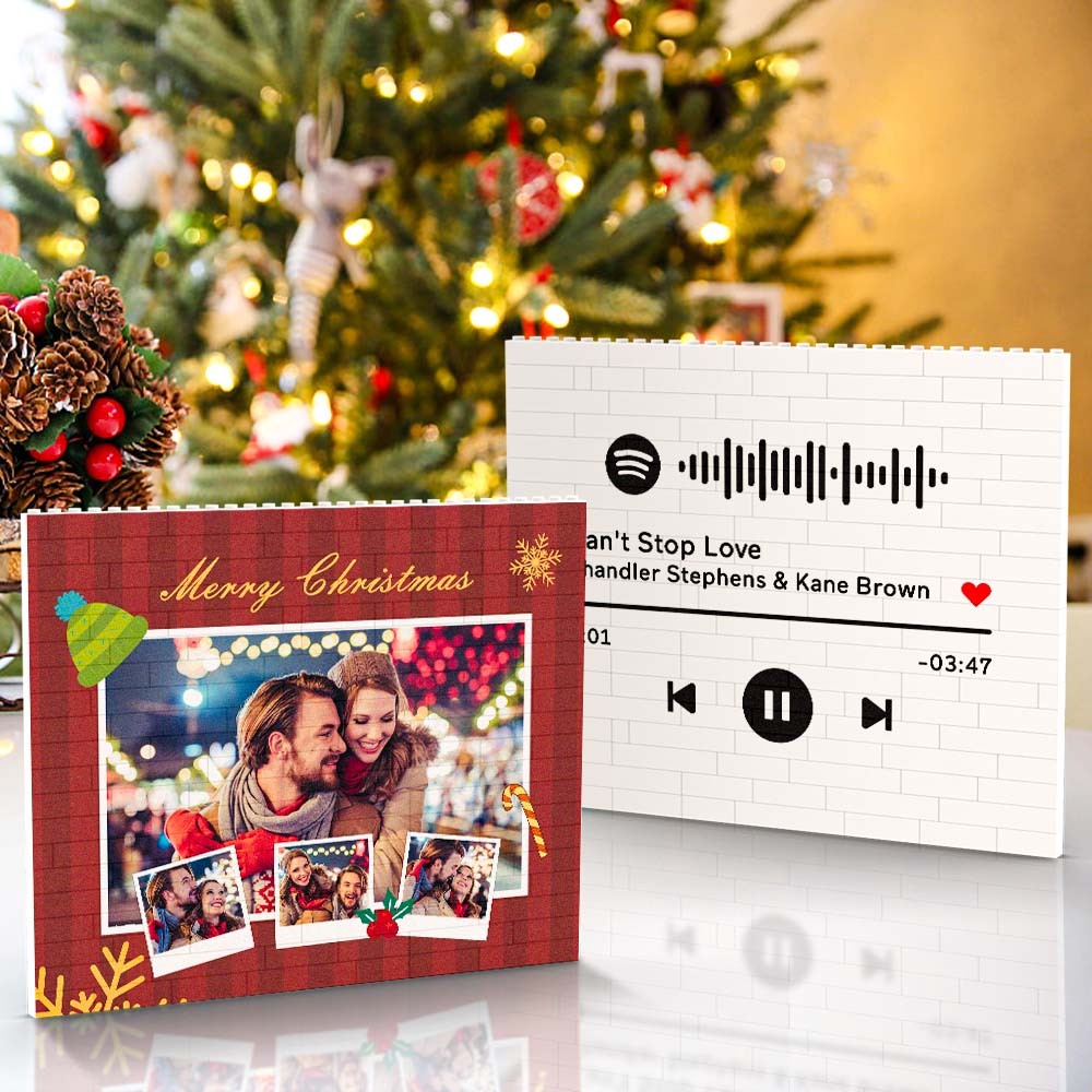 Custom Music Code Personalised Christmas Building Brick Photo Block Frame - mymoonlampuk