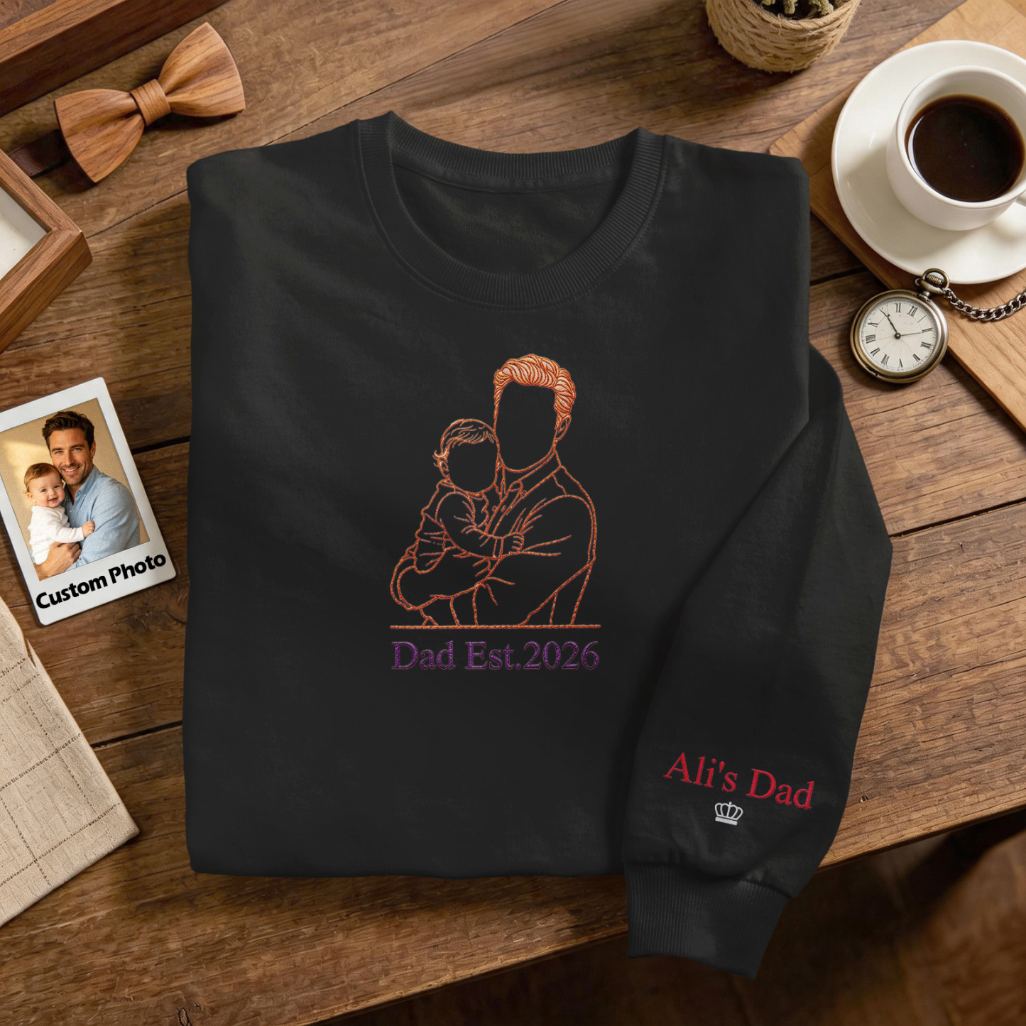 Fathers Day Gift Custom Full Color Embroidered Sweatshirt Portrait Couple/Dad/Mom Family Gift Personalized Fathers Day Gift - MyMoonLampUk