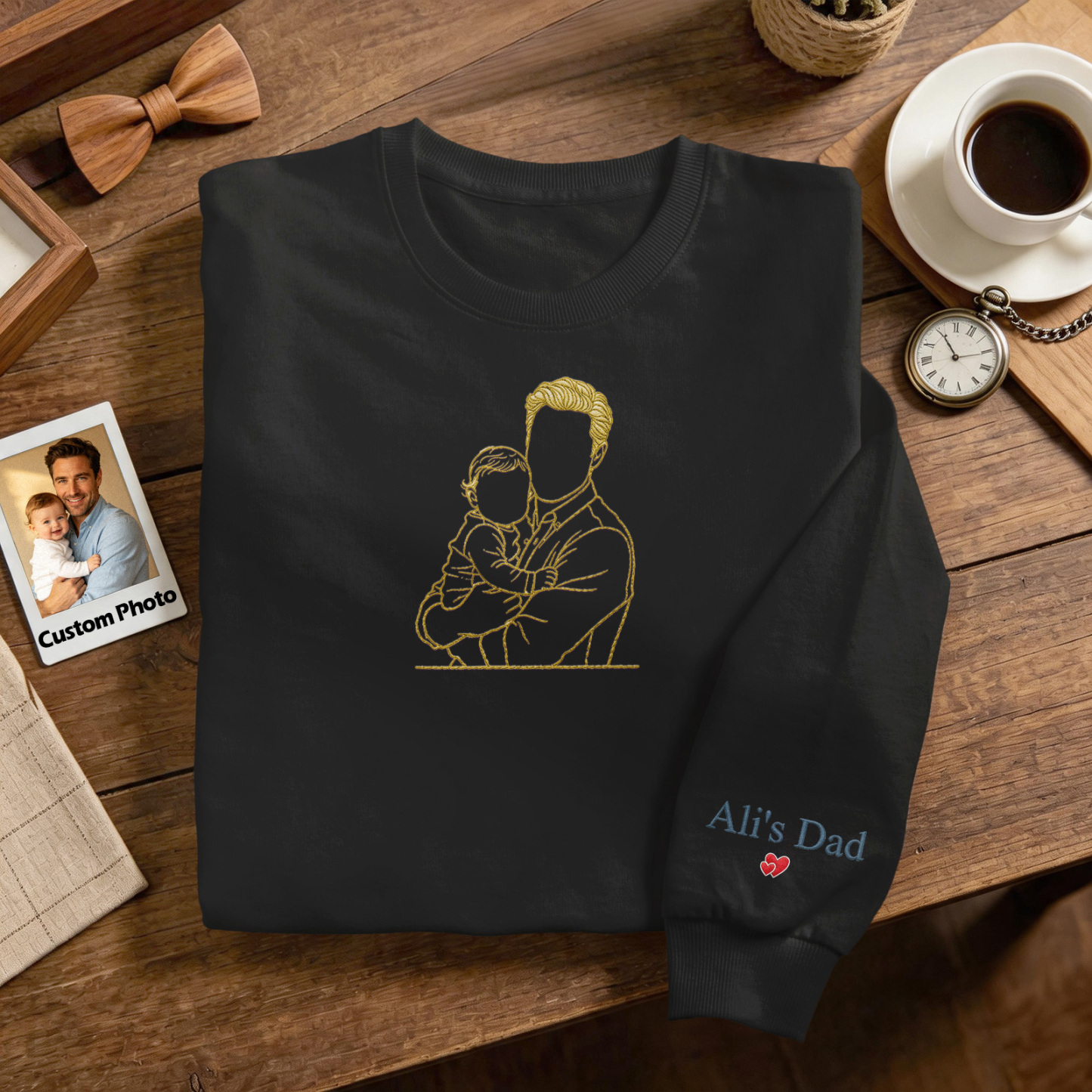 Fathers Day Gift Custom Full Color Embroidered Sweatshirt Portrait Couple/Dad/Mom Family Gift Personalized Fathers Day Gift - MyMoonLampUk