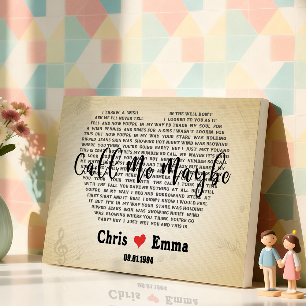 Heart Shaped Song Lyrics On Canvas Custom Wall Art Home Decoration - MyMoonLampUk