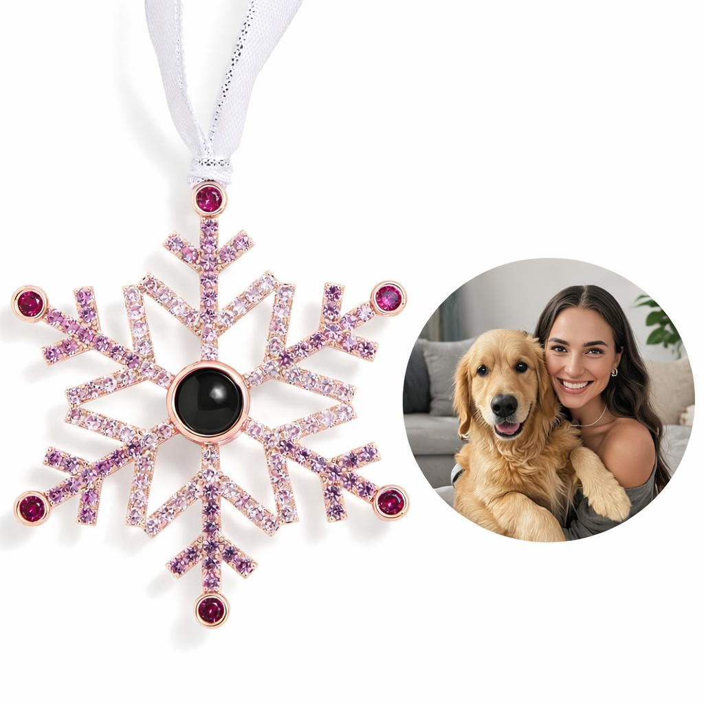 Personalized Pink Snowflake Photo Ornament Custom Projection Ornaments Photo Projection Pendant Gift for Her