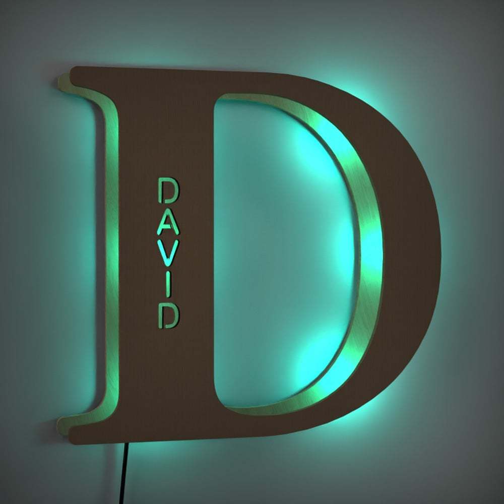 Custom Light Up Letter V Name Sign Lamp Alphabet Wall Wooden Name Night Light