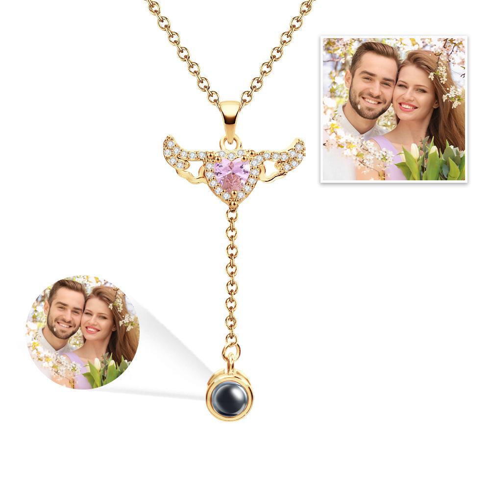 Custom Projection Necklace Cupid Heart Angel Wings Tassel Necklace Clavicle Chain - MyMoonLampUk