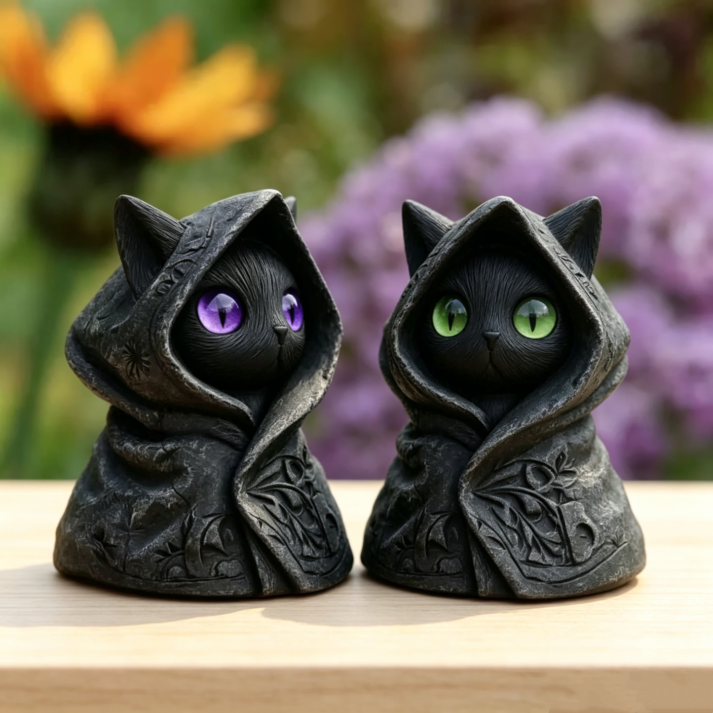 Mysterious Hooded Cat Figurine - Gothic Black Cat Statue, Fantasy Witchy Kitten Sculpture Home Decor, Perfect Gift for Cat Lovers - MyMoonLampUk