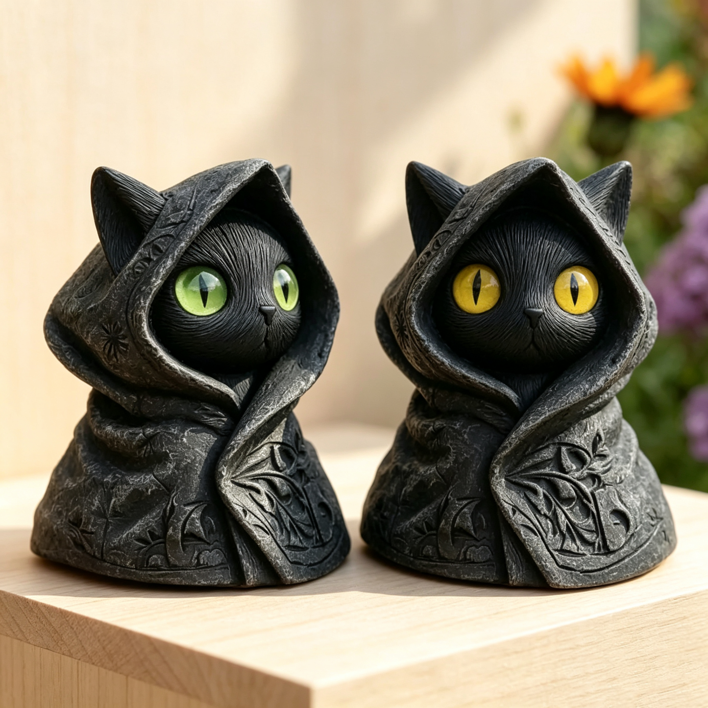 Mysterious Hooded Cat Figurine - Gothic Black Cat Statue, Fantasy Witchy Kitten Sculpture Home Decor, Perfect Gift for Cat Lovers - MyMoonLampUk