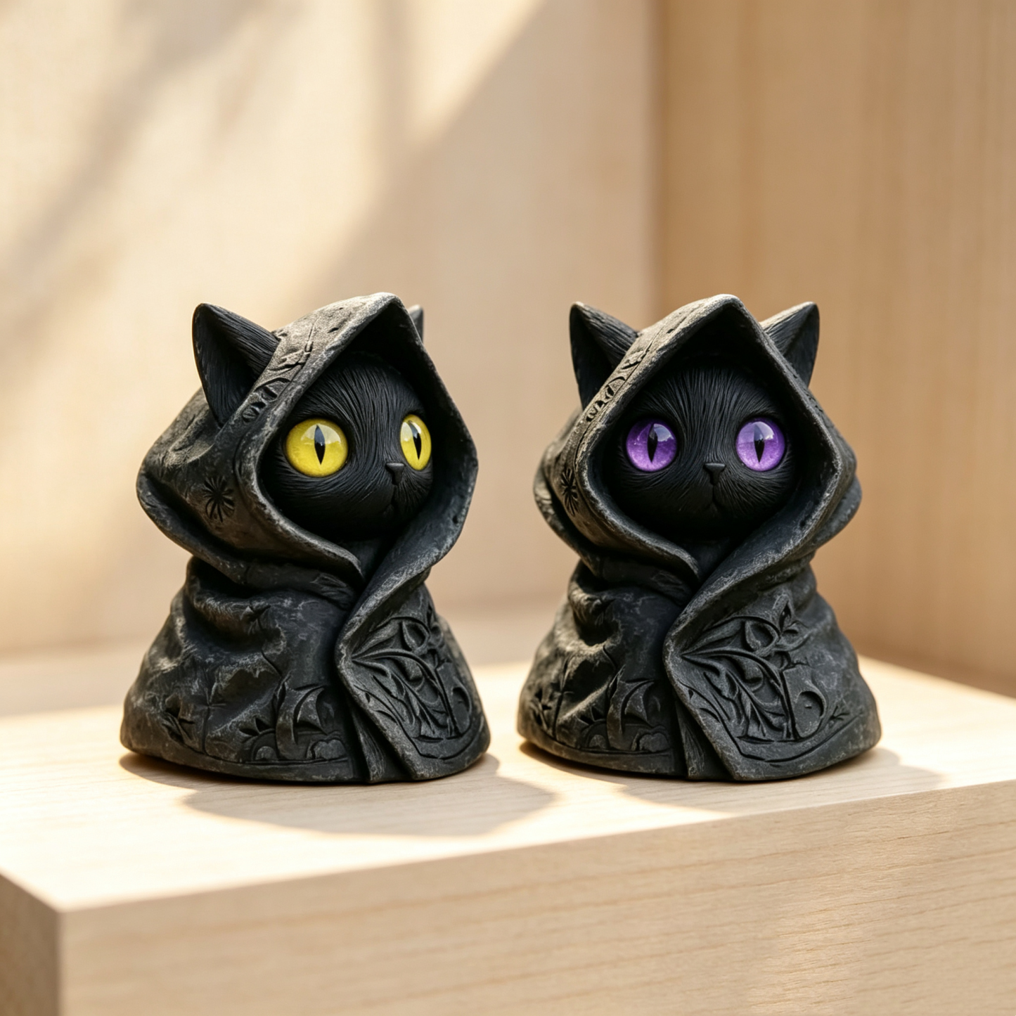 Mysterious Hooded Cat Figurine - Gothic Black Cat Statue, Fantasy Witchy Kitten Sculpture Home Decor, Perfect Gift for Cat Lovers - MyMoonLampUk