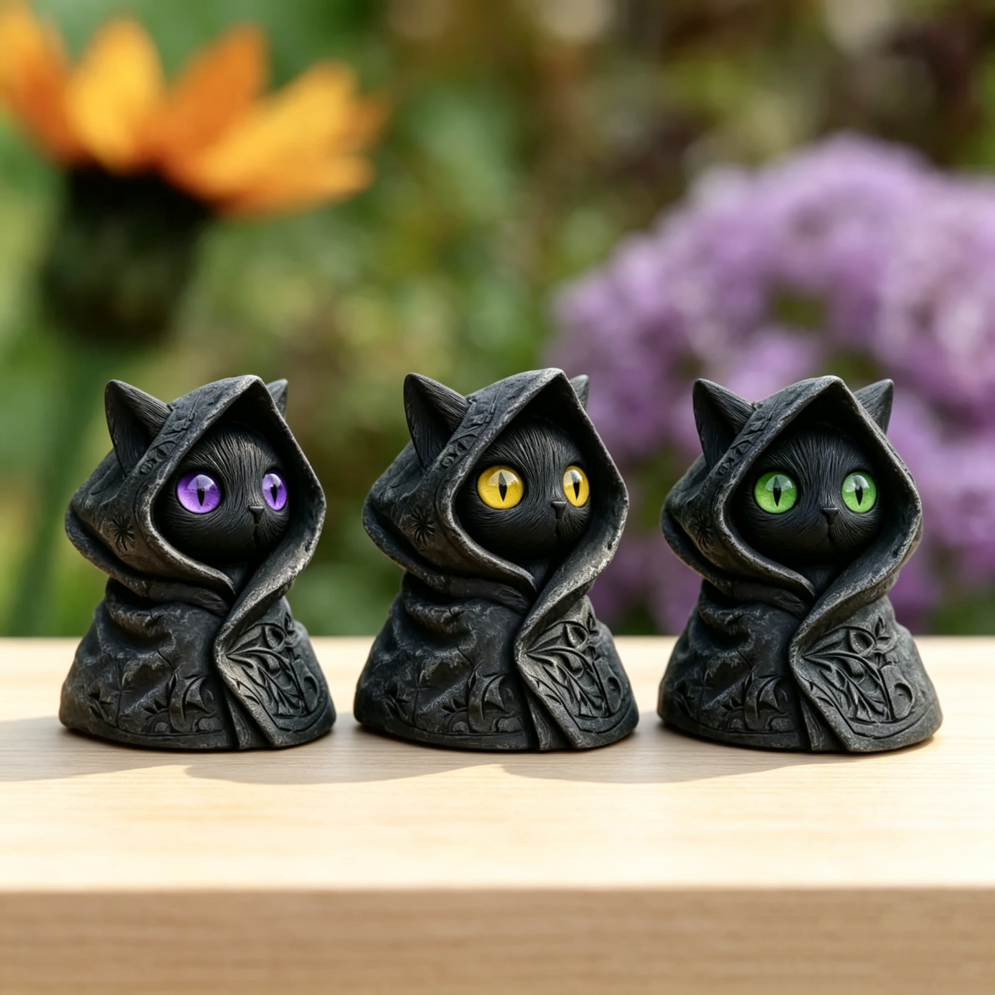 Mysterious Hooded Cat Figurine - Gothic Black Cat Statue, Fantasy Witchy Kitten Sculpture Home Decor, Perfect Gift for Cat Lovers - MyMoonLampUk