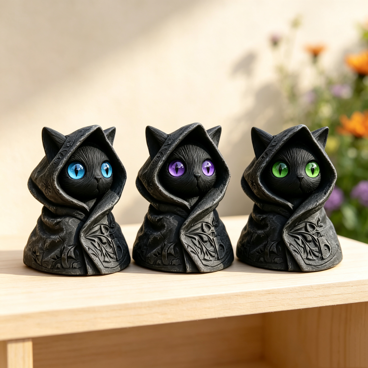 Mysterious Hooded Cat Figurine - Gothic Black Cat Statue, Fantasy Witchy Kitten Sculpture Home Decor, Perfect Gift for Cat Lovers - MyMoonLampUk
