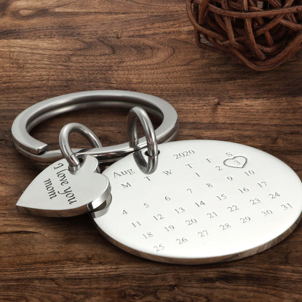 Custom Photo Engraved Calendar Keyring -For Anniversary