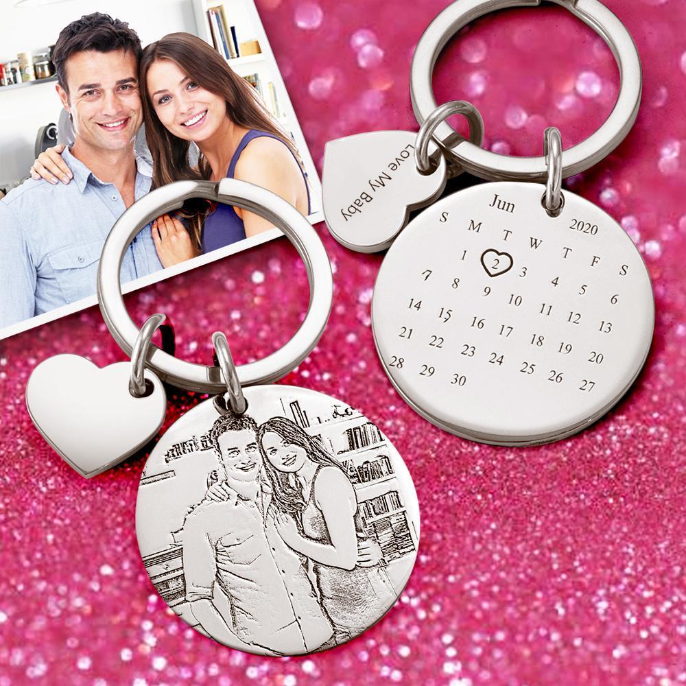 Custom Photo Engraved Calendar Keyring -For Anniversary