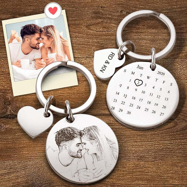 Photo Keyring Personalised Calendar Keychain Custom Photo Engraved Calendar Keychain Romantic Gifts