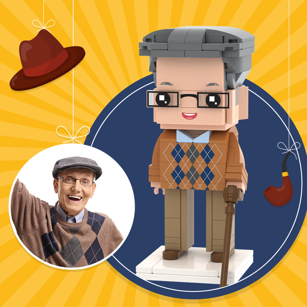Dad on Crutches Full Body Customizable 1 Person Custom Brick Figures Small Particle Block Toy Father's Day Gift