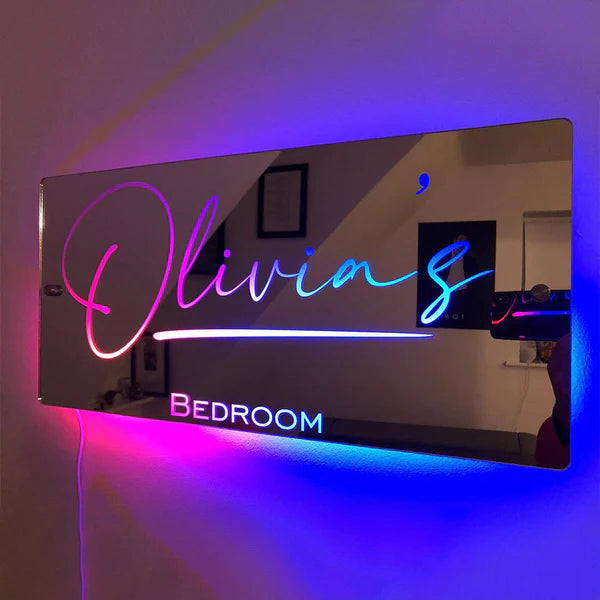 Personalised Name Mirror Sign LED Light Up Mirror Bedroom Sign