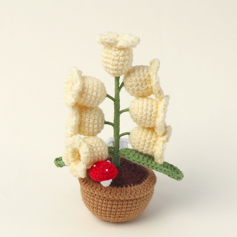 LED Light Crocheted Lily of the Valley - Glowing Potted Knit Flower Home Ambiance Decor - MyMoonLampUk