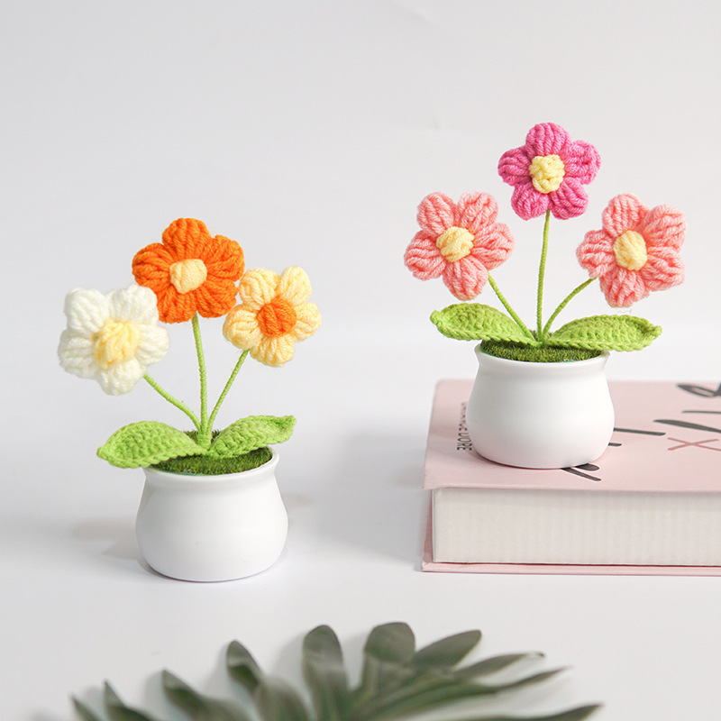 Knit Sunflower Potted Ornament Perfect Gift for Plant Lovers - MyMoonLampUk