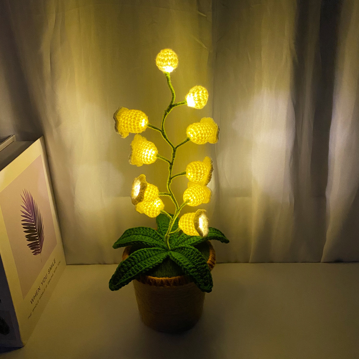 LED Light Crocheted Lily of the Valley - Glowing Potted Knit Flower Home Ambiance Decor - MyMoonLampUk