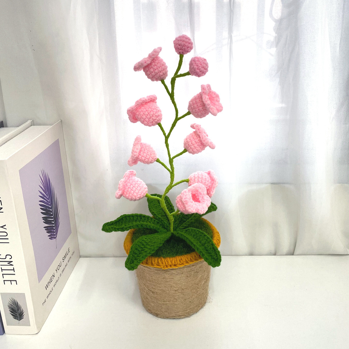LED Light Crocheted Lily of the Valley - Glowing Potted Knit Flower Home Ambiance Decor - MyMoonLampUk
