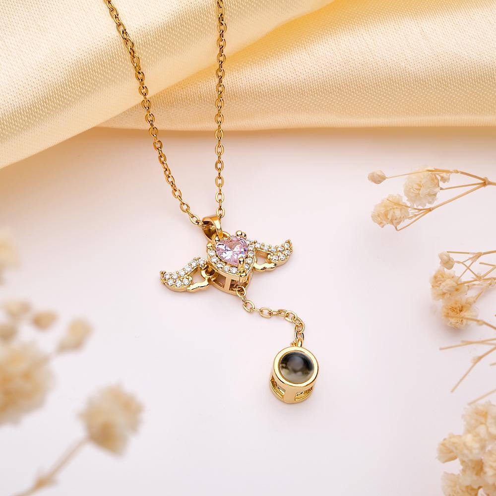 Custom Projection Necklace Cupid Heart Angel Wings Tassel Necklace Clavicle Chain - MyMoonLampUk