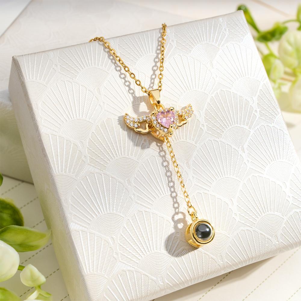 Custom Projection Necklace Cupid Heart Angel Wings Tassel Necklace Clavicle Chain - MyMoonLampUk