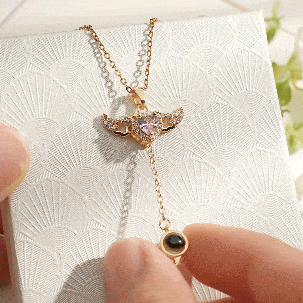 Custom Projection Necklace Cupid Heart Angel Wings Tassel Necklace Clavicle Chain - MyMoonLampUk
