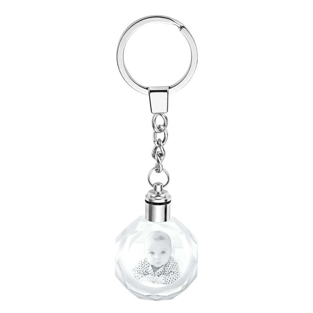 Gifts for Mom Custom Crystal Octagon Shape Photo Keyring