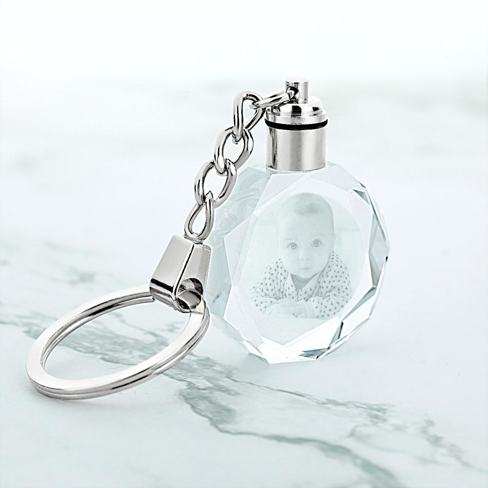 Gifts for Mom Custom Crystal Octagon Shape Photo Keyring