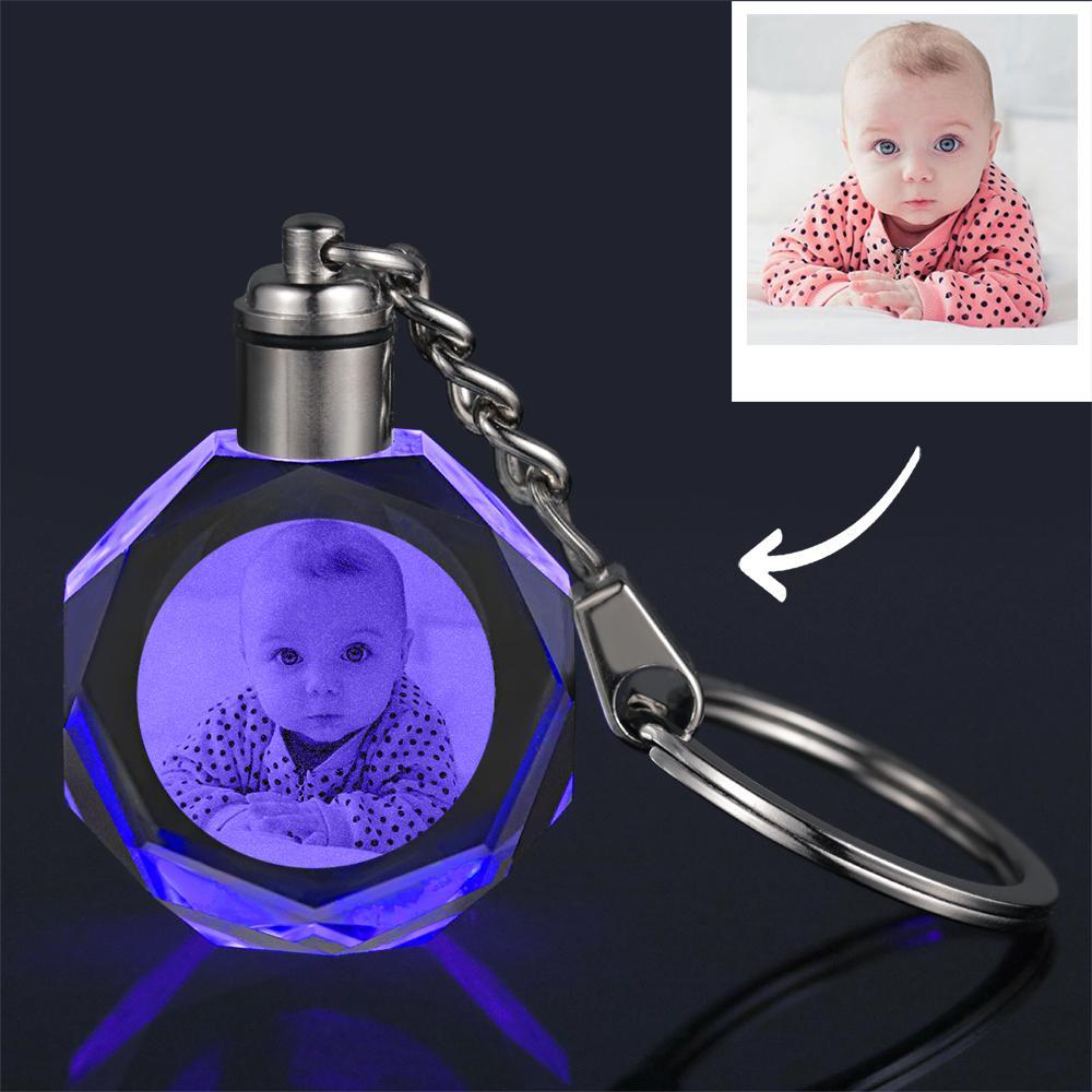 Gifts for Mom Custom Crystal Octagon Shape Photo Keyring