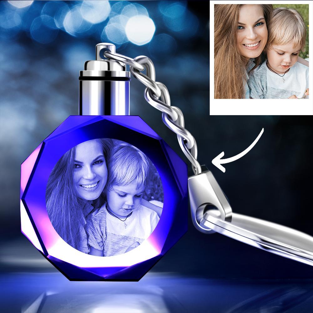 Gifts for Mom Custom Crystal Octagon Shape Photo Keyring