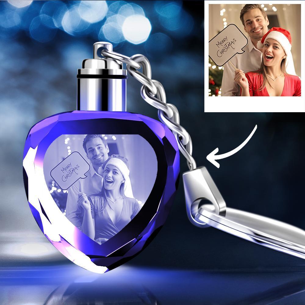 Custom Crystal Heart Shape Couple Photo Keyring Happiness