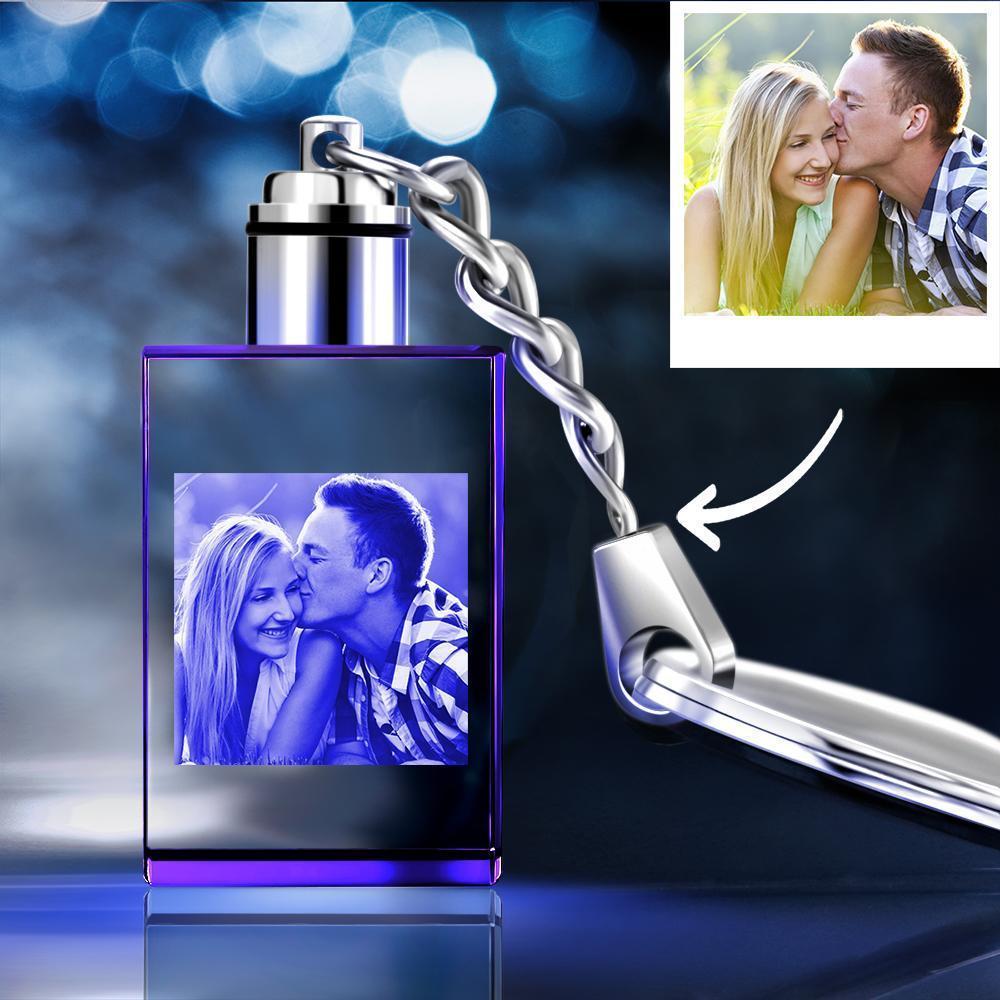 Custom Crystal Rectangle Shape Couple Photo Keyring Kissing