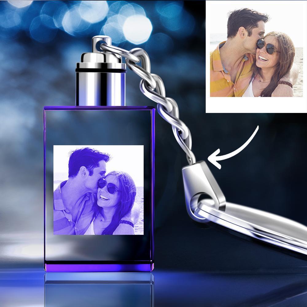 Custom Crystal Rectangle Shape Couple Photo Keyring