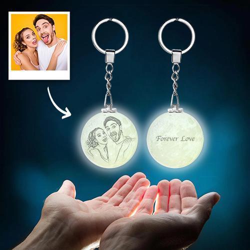 Custom Color Photo Keychain 3D Printed Moon Lamp For Couple