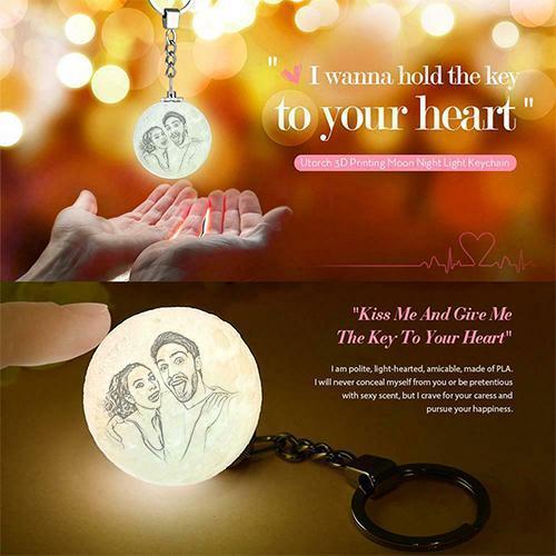 Custom Color Photo Keychain 3D Printed Moon Lamp For Couple