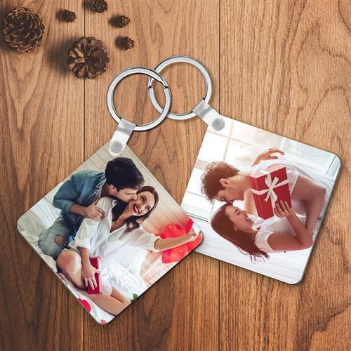 Personalised Keyring Custom Photo Square Keychain For Couple