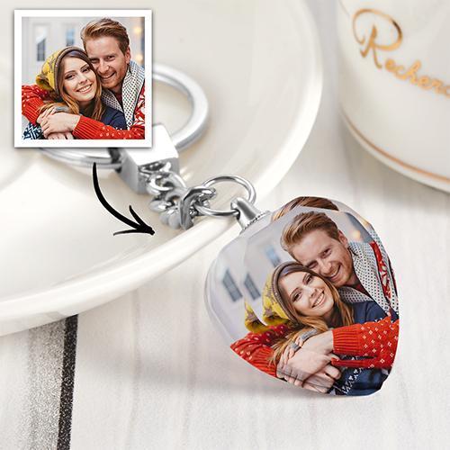 Mother's Day Gifts Custom Photo Keyring Crystal Heart