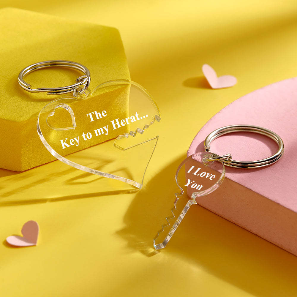 Custom Keychain Personalized Text Key to my Heart Acrylic Keychain 2 Part Keyring - mymoonlampuk