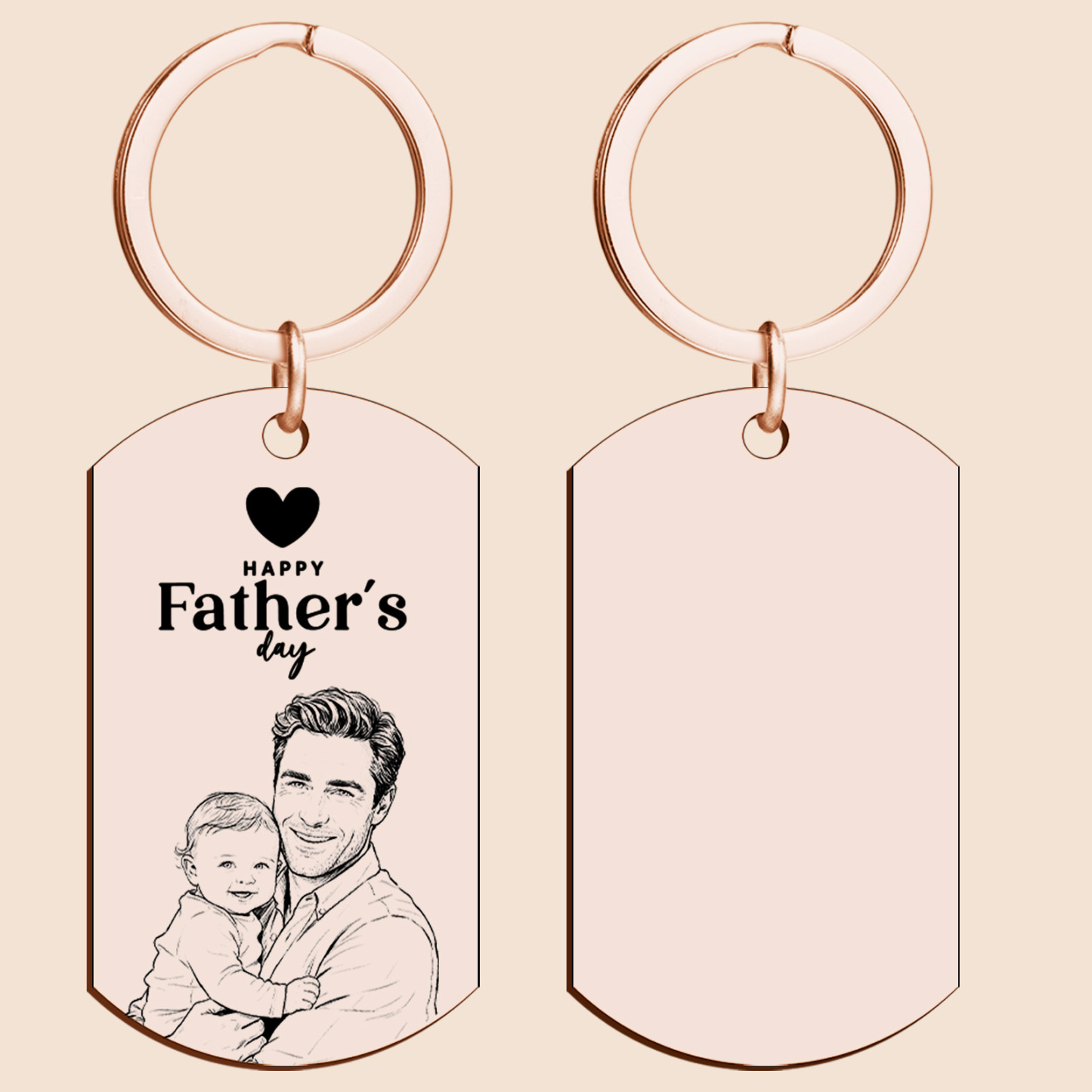 Personalised Photo Keychain Custom Engraved Sketch Keyring for Dad Memorial Stainless Steel Keepsake Birthday Gift for Him - MyMoonLampUk