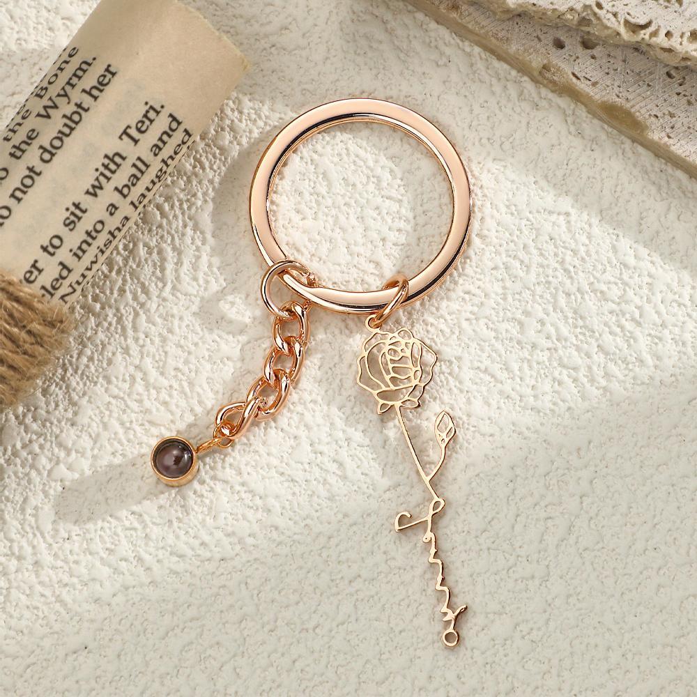 Custom Projection Keychain Birthday Flower Romantic Gift - mymoonlampuk