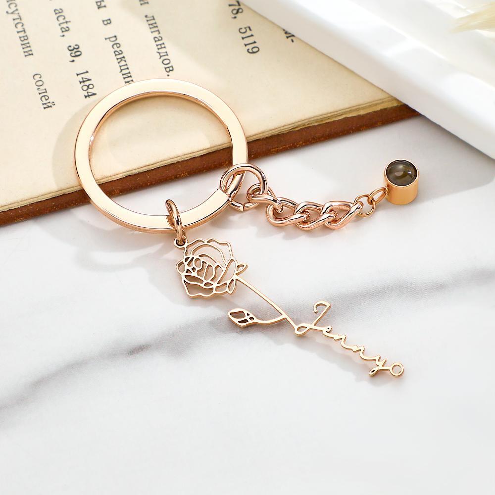 Custom Projection Keychain Birthday Flower Romantic Gift - mymoonlampuk