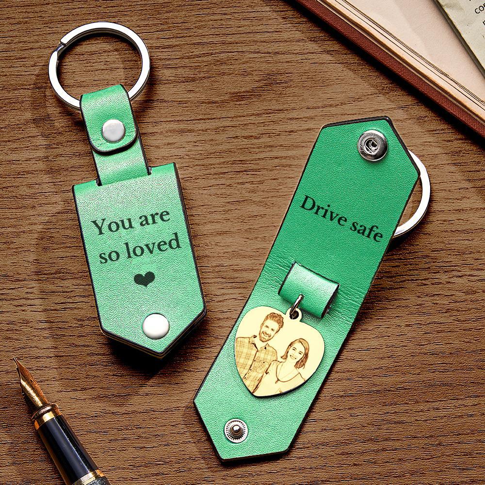 Custom Heart Shaped Photo Leather Keychain With Text Annivesary Gifts For Men - mymoonlampuk