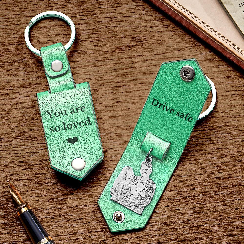 Custom Photo Leather Keychain With Text Annivesary Gifts For Men - mymoonlampuk