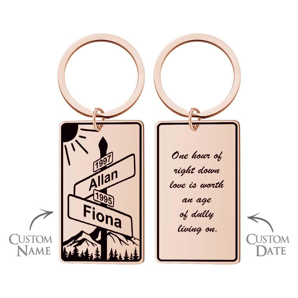 Custom Name Text Street Sign Keychain Personalized Intersection of Love Anniversary Gift For Couples - mymoonlampuk