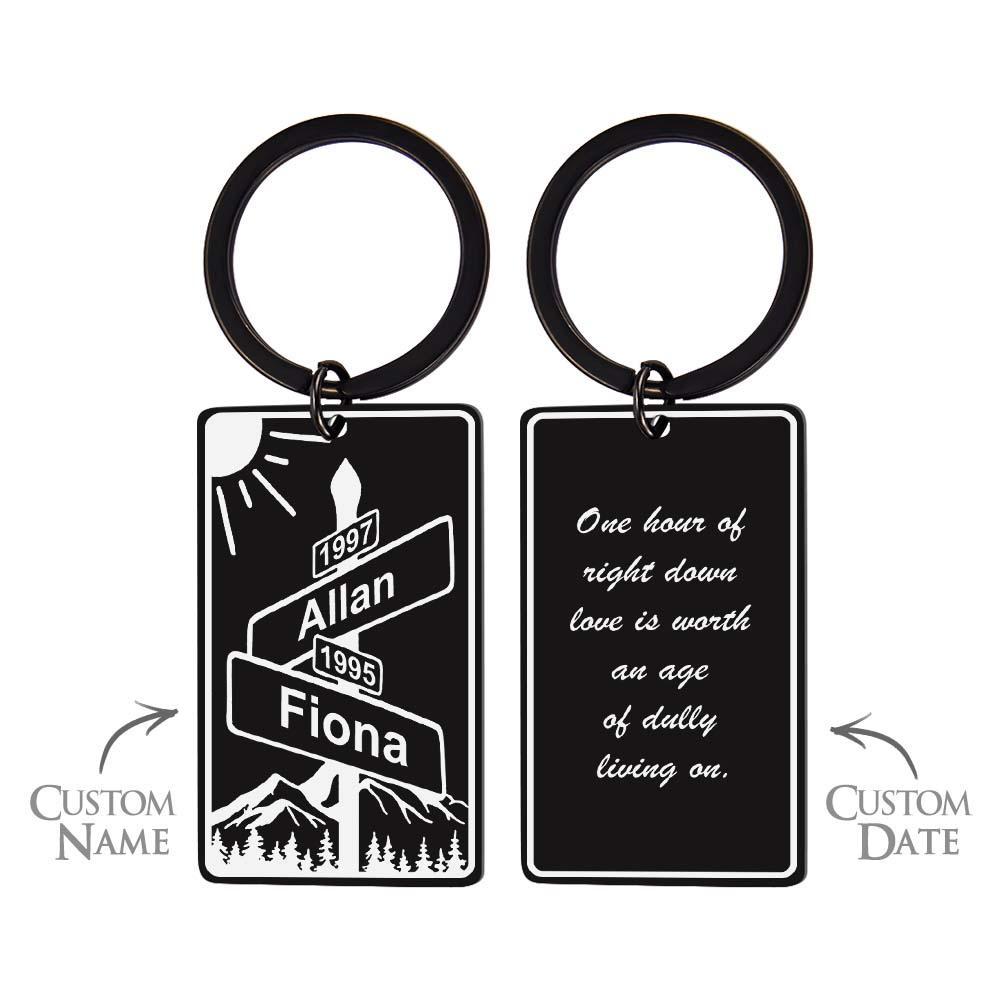 Custom Name Text Street Sign Keychain Personalized Intersection of Love Anniversary Gift For Couples - mymoonlampuk