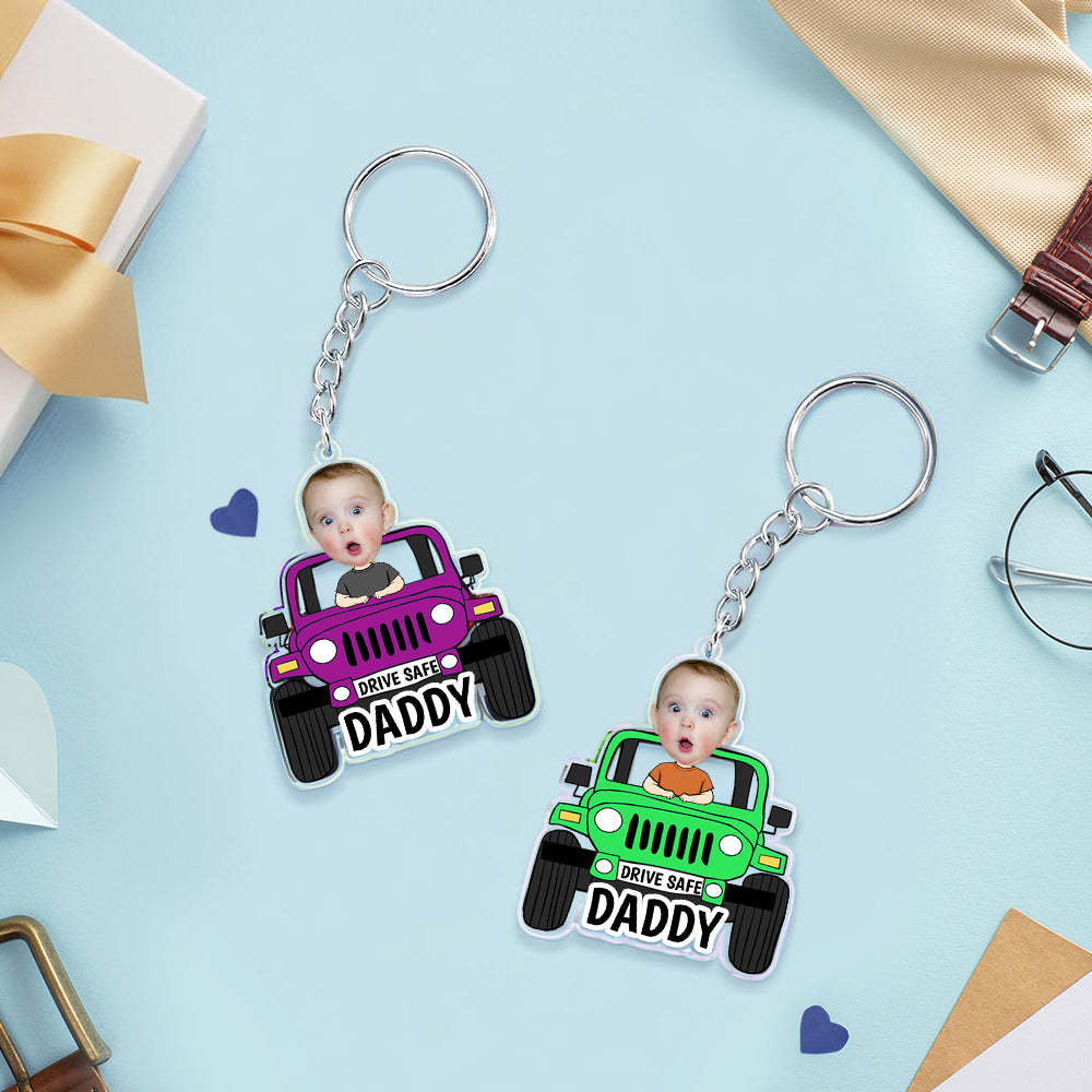 Drive Safe Keyring Custom Kid in Jeep Acrylic Keychain Drive Safe Daddy Father's Day Gifts