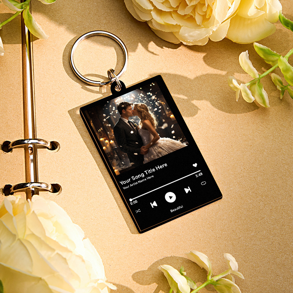Personalized Photo and Song Keychain, Boyfriend Girlfriend Valentines Music Love Keyrings