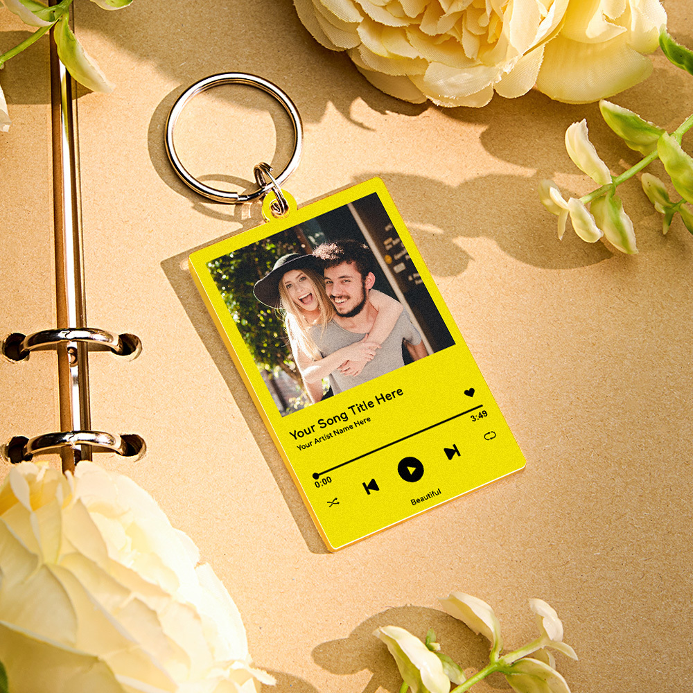Personalized Photo and Song Keychain, Boyfriend Girlfriend Valentines Music Love Keyrings