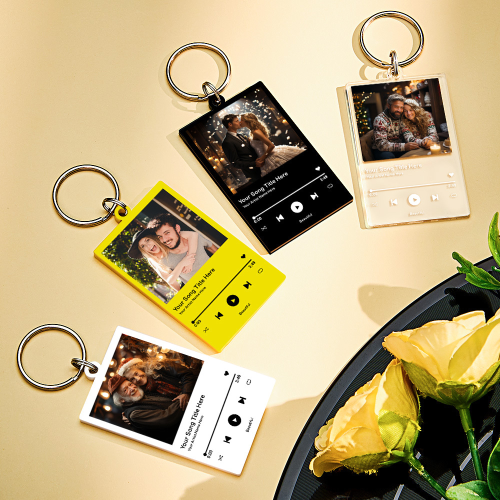 Personalized Photo and Song Keychain, Boyfriend Girlfriend Valentines Music Love Keyrings